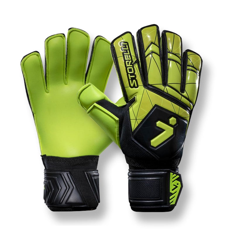 Storelli Gladiator Recruit 3.0 Goalkeeper Gloves, Entry-Level Soccer Goalie Gloves with 4 Built-in Finger Spines, High-Impact Hand Protection, 1 Pair, Black & Yellow, Size 7 - Image 1